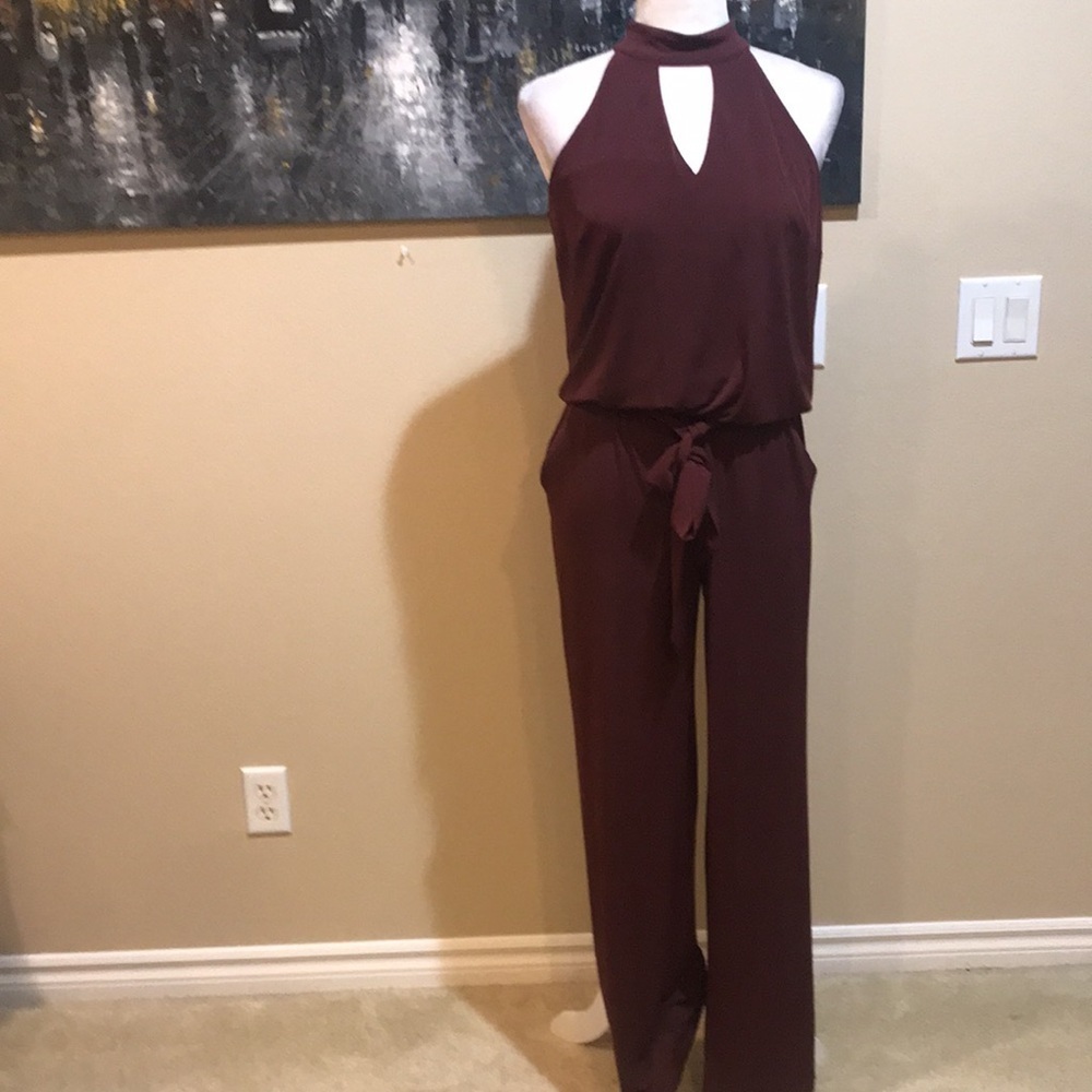 NWT INC International Concepts Halter Wide Leg Tie Waist Pockets Jumpsuit-Size S
